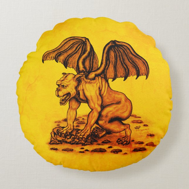 Golem Gargoyle Round Cushion (Front)