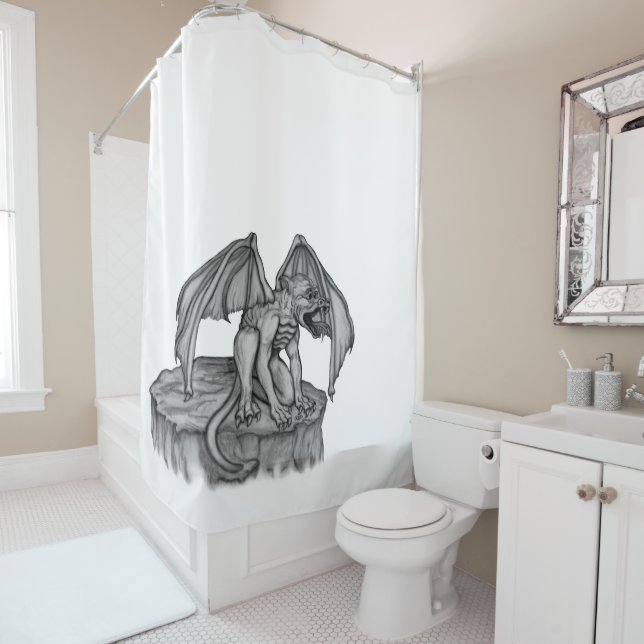 Golem Gargoyle Shower Curtain (In Situ)