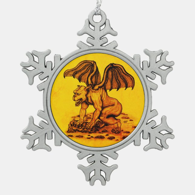 Golem Gargoyle Snowflake Pewter Christmas Ornament (Front)