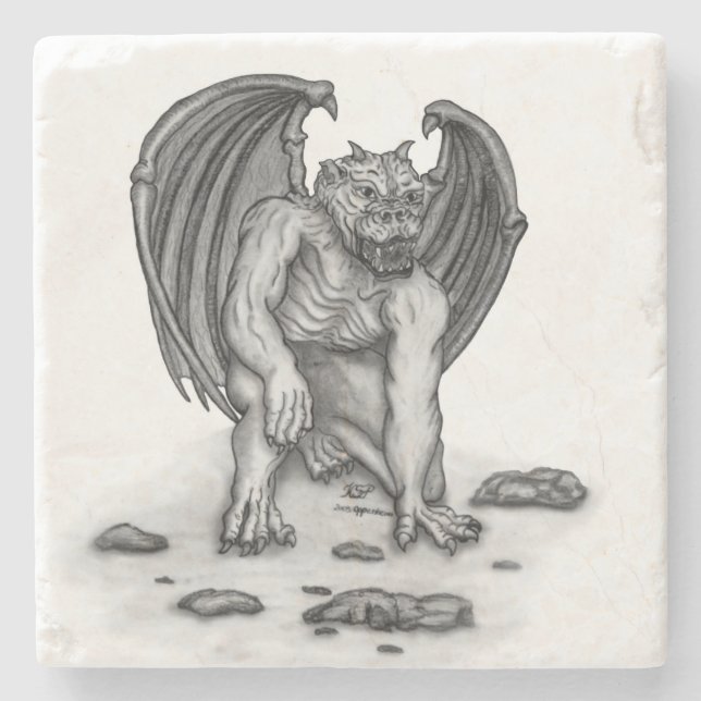 Golem Gargoyle Stone Coaster (Front)