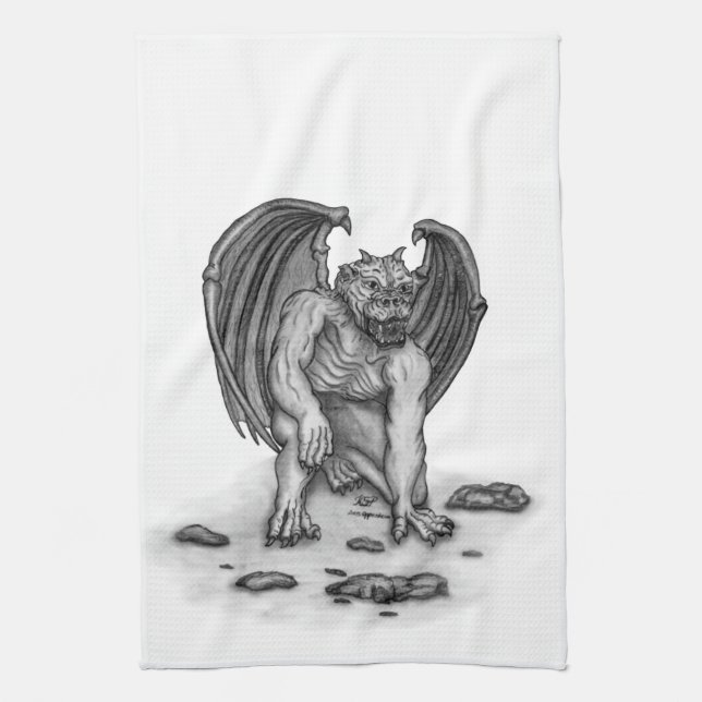 Golem Gargoyle Tea Towel (Vertical)