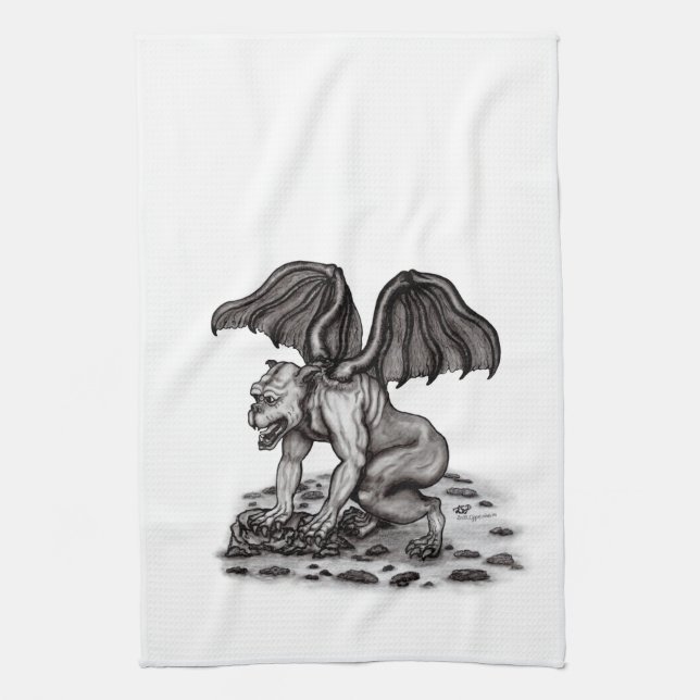 Golem Gargoyle Tea Towel (Vertical)