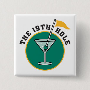 golf 19th hole drink time humour 15 cm square badge
