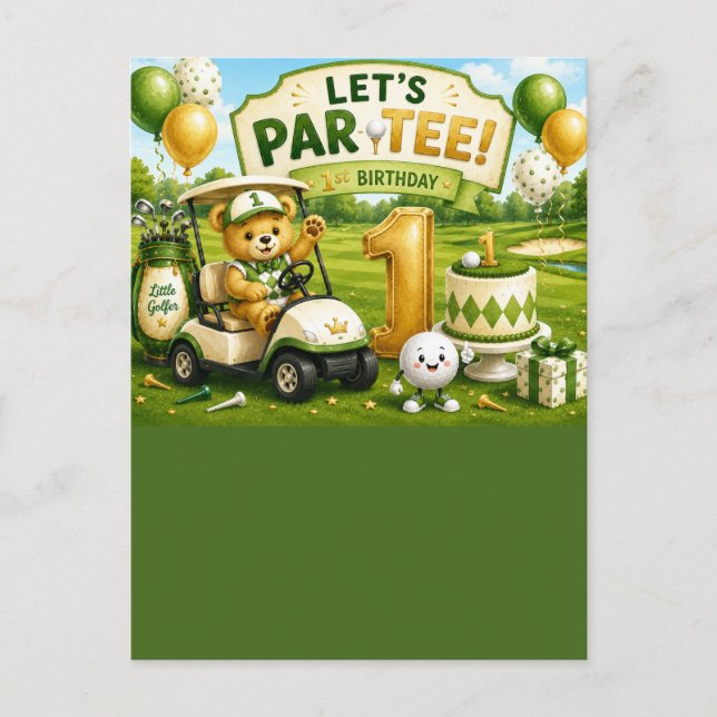 Golf 1 st Birthday invitation Postcard (Front)