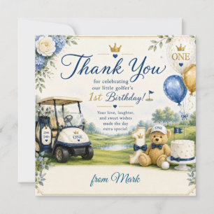 Golf 1 st Birthday with Golf Cart on Putting Green Thank You Card