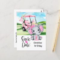 Golf 1st Birthday elephant and Pink golf cart