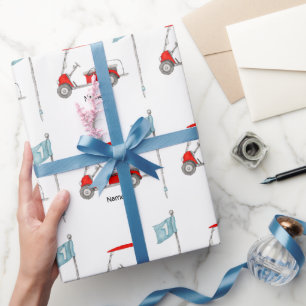 Golf 1st birthday golf party with red cart wrapping paper