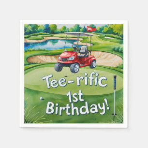 Golf 1st Birthday golfer is Turning one Napkin