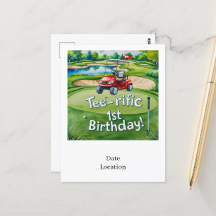 Golf 1st Birthday golfer  is Turning one Postcard