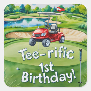 Golf 1st Birthday golfer  is Turning one Square Sticker
