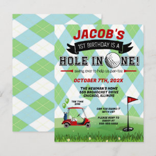 Golf 1st birthday Invitation Postcard