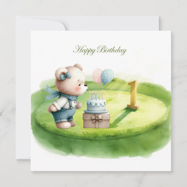 Golf 1st birthday one year old golfer  card (Front)