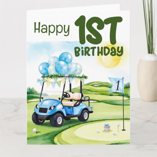 Golf 1st birthday one year old golfer  card (Front)