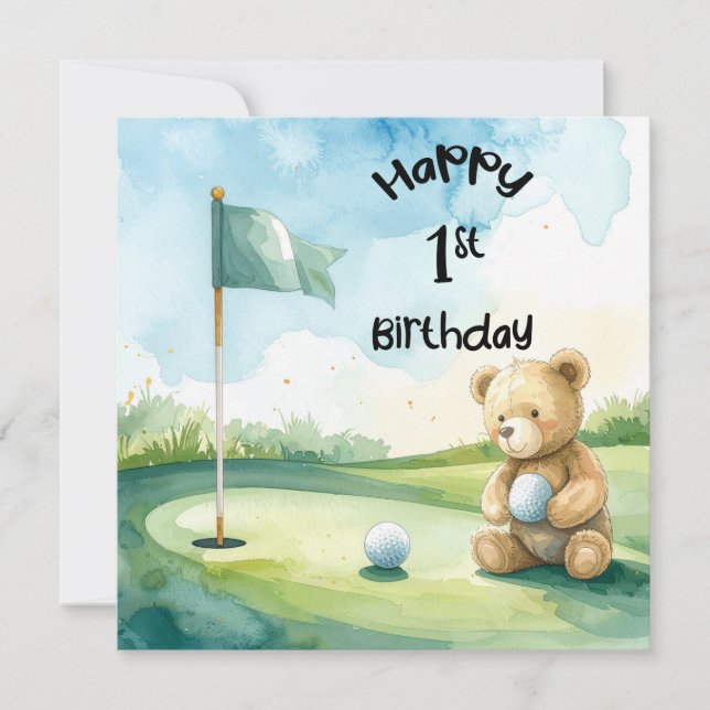 Golf 1st birthday one year old golfer  card (Front)