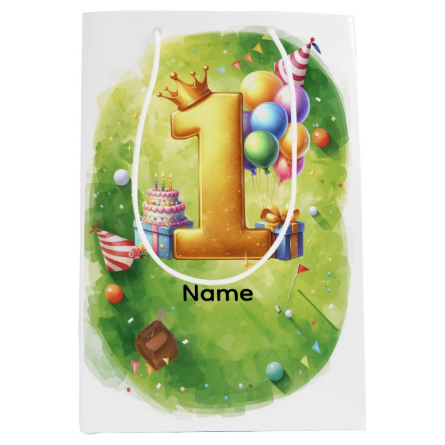 Golf 1st birthday one year old golfer  medium gift bag (Front)