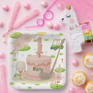 Golf 1st birthday one year old golfer paper plate