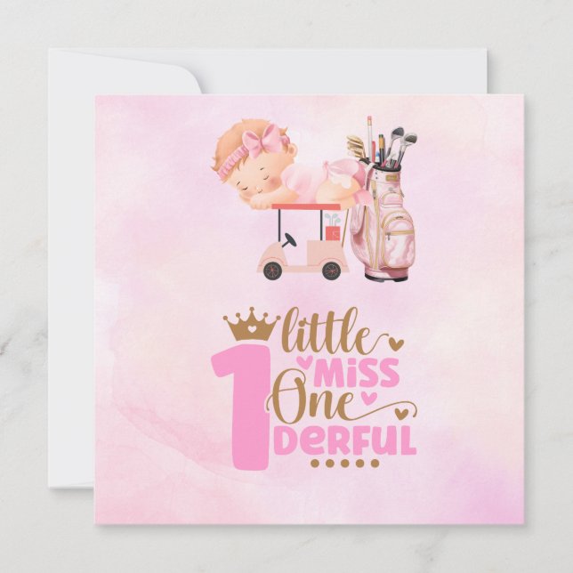 Golf 1st birthday one year old golfer pink invitation (Front)