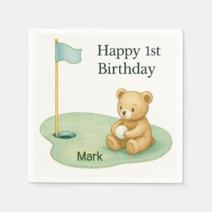 Golf 1st birthday one year old golfer with number napkin