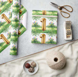 Golf 1st birthday one year old golfer wrapping paper