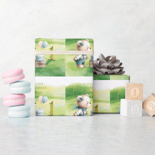 Golf 1st birthday one year old golfer  wrapping paper