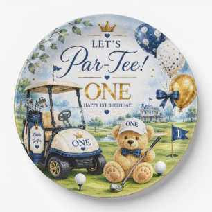Golf 1st Birthday Round  with Golf Cart Paper Plate