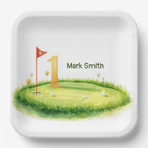 Golf 1st Birthday themed on Putting Green Paper Plate