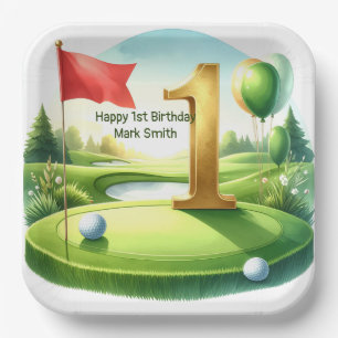 Golf 1st Birthday themed on Putting Green Paper Plate