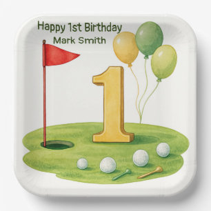 Golf 1st Birthday themed on Putting Green Paper Plate