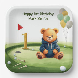 Golf 1st Birthday themed on Putting Green Paper Plate