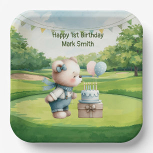 Golf 1st Birthday themed on Putting Green Paper Plate
