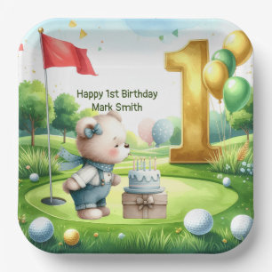 Golf 1st Birthday themed on Putting Green Paper Plate