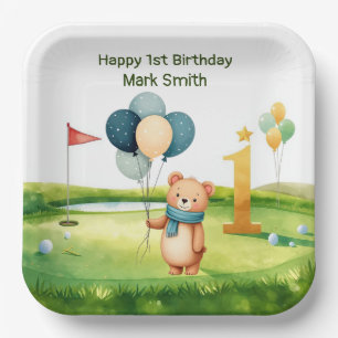 Golf 1st Birthday themed on Putting Green Paper Plate