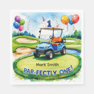 Golf 1st Birthday with golf cart on green Napkin
