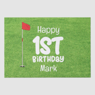 Golf 1st Birthday with golf flag on green Tissue Paper