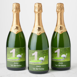 Golf 1st Birthday with number one   Sparkling Wine Label