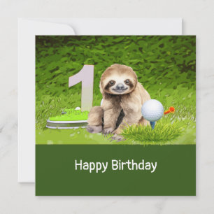 Golf  1st Birthday with Sloth Golfer  Card