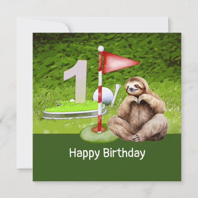 Golf  1st Birthday with Sloth Golfer  Card (Front)