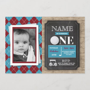 Golf 1st First One 1 Birthday Party Photo Invite