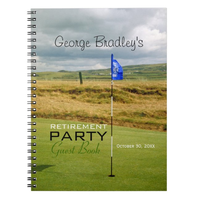 Golf 2 Personalised Retirement Party Guest Book (Front)