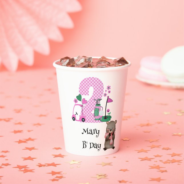 Golf 2nd Birthday Girl in Pink theme Paper Cups (Insitu)