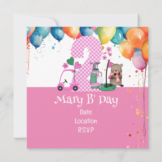 Golf 2nd Birthday in Pink Theme Save The Date (Front)