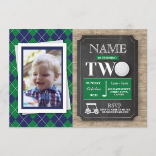 Golf 2nd Second Two 2 Birthday Party Photo Invite