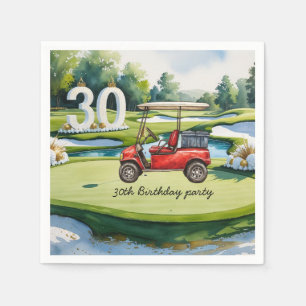 Golf 30th Birthday golf ball and tee on green Napkin