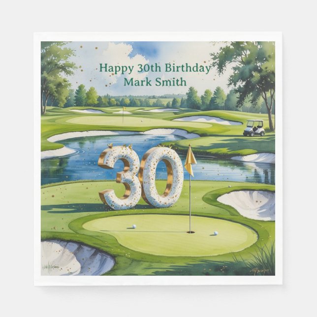 Golf 30th Birthday on golf course Napkin (Front)