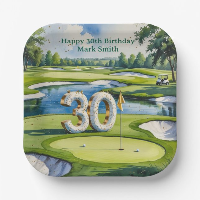 Golf 30th Birthday on golf course Paper Plate (Front)