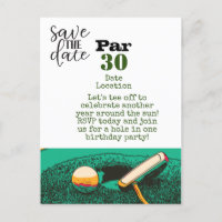 Golf 30th Birthday party save the date card