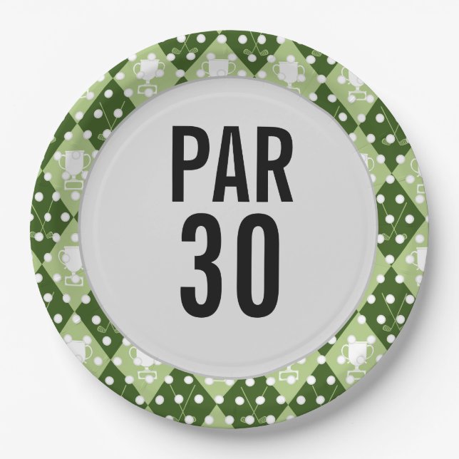 Golf 30th birthday polka dot golfer's birthday paper plate (Front)