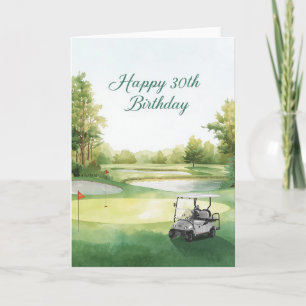 Golf 30th Birthday with golf cart on green Card