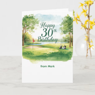 Golf 30th Birthday with golf cart on green Card