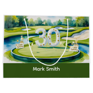 Golf 30th Birthday with Number 30 on green  Large Gift Bag